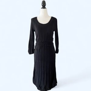 Spense Women’s Black Ribbed Preppy Classic Knit  Normcore Midi Dress Medium